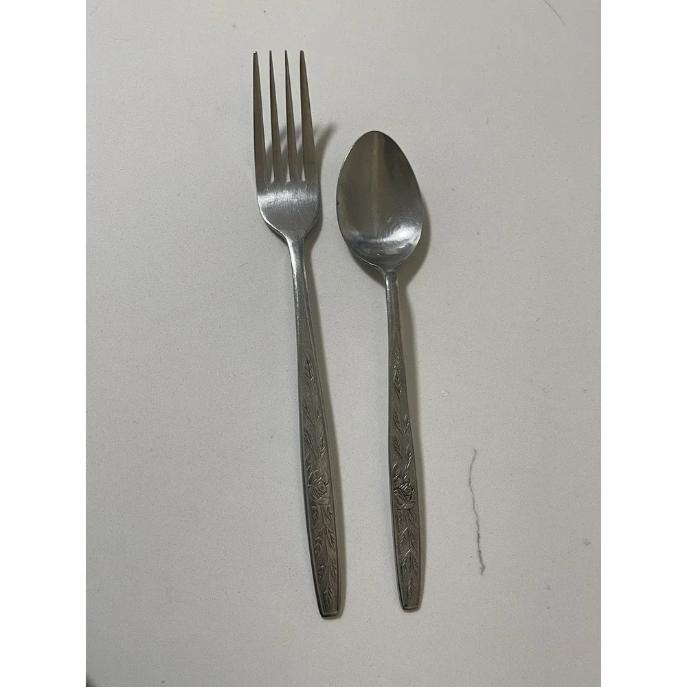 Vintage Stanley Roberts Rogers‎ Co Stainless Flatware Tea Spoon Korea Floral